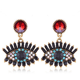 Sparkling Devil Eye Statement Earrings with Metal and Rhinestone Accents