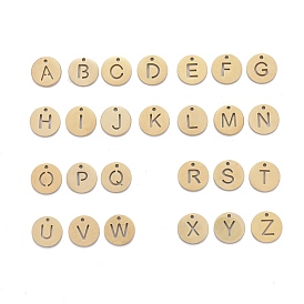 304 Stainless Steel Charms, Ion Plating (IP), Flat Round with Letter A~Z