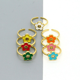 Colorful Cute Sunflower Ring for Women, Alloy Flower Open Mouth Ring