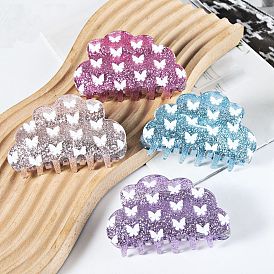Butterfly Pattern Acrylic Large Claw Hair Clips, Glitter Style for Girls Women Thick Hair