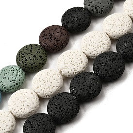 Бусы из натуральной лавы, окрашенные, плоско-круглые