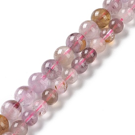 Hilos de perlas de cuarzo rutilado púrpura natural, rondo