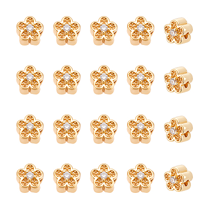 20 шт. латунные бусины из кубического циркония с микропаве, цветок, без никеля 