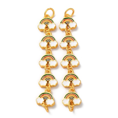 Rack Plating Alloy Enamel Connector Charms, 5 Rainbow Links with Cloud, Cadmium Free & Lead Free, Matte Gold Color