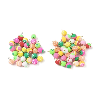 Полимерной глины ручной работы подвески, круглые подвески, с латунной фурнитурой 