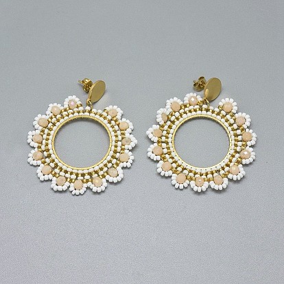 Серьги из бисера ручной работы плетеные из стекла, с 304 выводами из нержавеющей стали и ушными гайками / серьгой назад, цветок