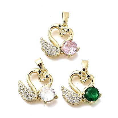 Латунные микро проложить кубического циркония подвески, реальный 18 k позолоченный, лебедь прелести