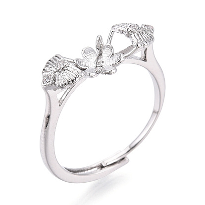 Цветок и бант из латуни с микропаве из прозрачных кубических цирконий, регулируемые настройки колец, за половину пробурено бисера