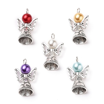 Alloy Pendants, with Electroplate Glass Beads, Tibetan Style Alloy Beads, Tibetan Style Cone Alloy Bead Caps, Angel