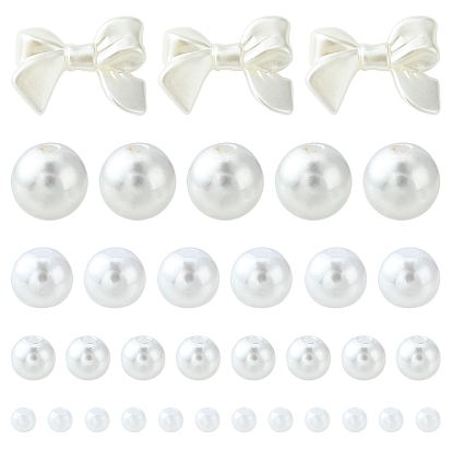 5 Style Imitation Pearl Acrylic Beads, Round & Bowknot