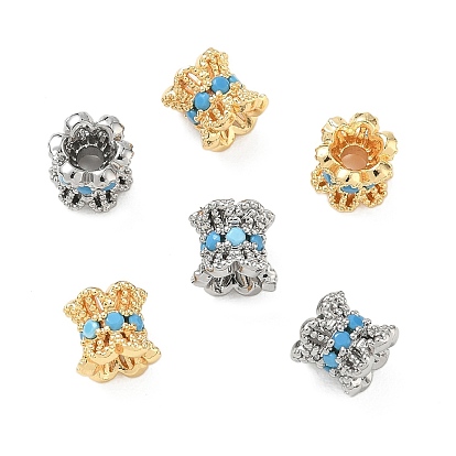 Латунные микропаве бусины из кубического циркония небесно-голубого цвета, колонка