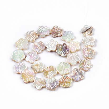 Electroplated Natural Freshwater Shell Beads Strands, AB Color Plated, Flower