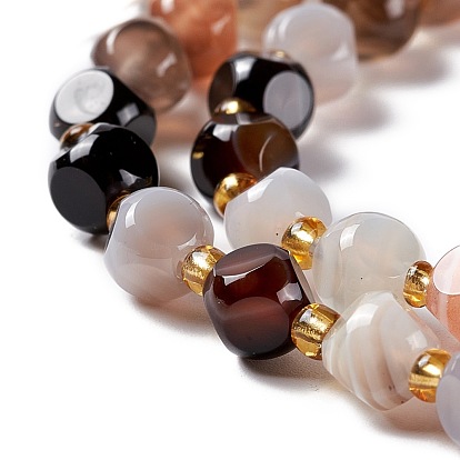 Natural Botswana Agate Beads Strands, with Seed Beads, Six Sided Celestial Dice, Faceted