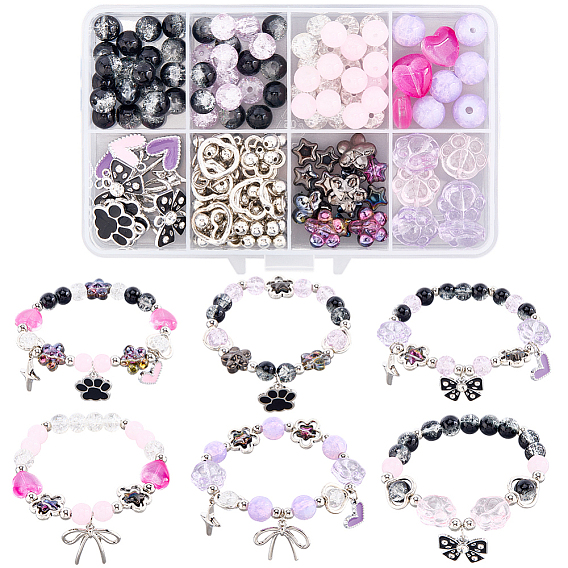 Набор для самостоятельного изготовления браслета-банта, в том числе стеклянные бусины, Подвески из эмали и сплава, плоская эластичная кристаллическая струна, Бусины тибетского стиля, рамки