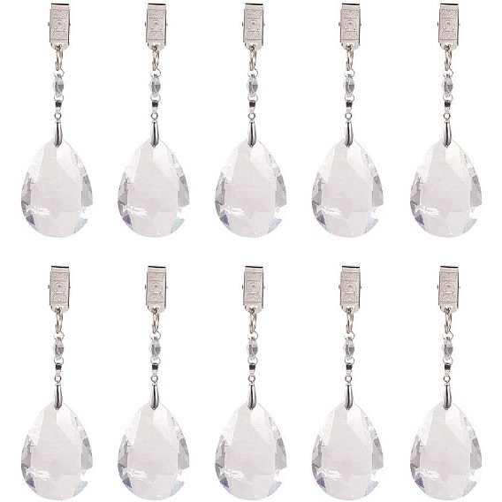 Tablecloth Pendants, with Glass Big Pendants, Iron Clips, Iron Jump Rings and Brass Pinch Bails, Drop
