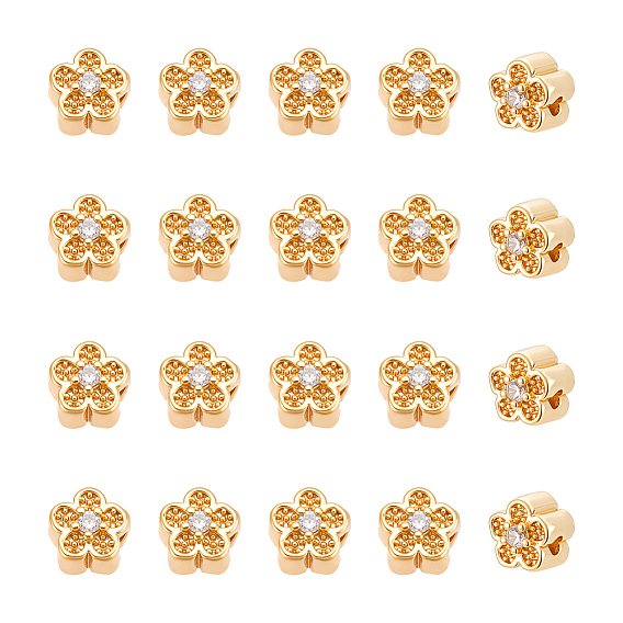 20Pcs Brass Micro Pave Cubic Zirconia Beads, Flower, Nickel Free