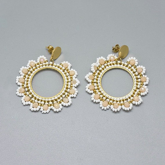 Серьги из бисера ручной работы плетеные из стекла, с 304 выводами из нержавеющей стали и ушными гайками / серьгой назад, цветок