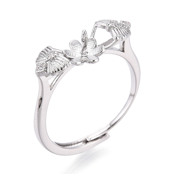 Цветок и бант из латуни с микропаве из прозрачных кубических цирконий, регулируемые настройки колец, за половину пробурено бисера