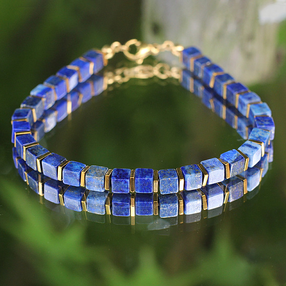 Natural Amethyst Tiger Eye Lapis Lazuli Beaded Bracelets, Golden