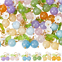 36Pcs 6 Styles Dyed Natural Malaysia Jade & Yellow Jade & Dyed Green Jade & Topaz Jade & White Jade Round Pendants with Resin Flower and Acrylic Leaf, Cherry Charms, Golden