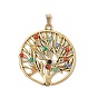 Faceted Round Dyed Natural Agate Copper Wire Wrapped Pendants, Tibetan Style Alloy Tree of Life Charms
