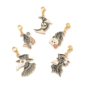 Gothic Style Alloy Enamel Pendant Decorations, with 304 Stainless Steel Lobster Claw Clasps, Mixed Shape