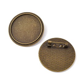 Flat Round Tibetan Style Brooch Cabochon Settings, with Iron Back Bar Pins, Cadmium Free & Lead Free, Tray: 30mm, 35x7mm