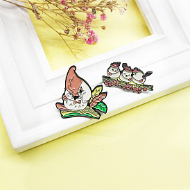 Cute Bird Family Learning Together Cartoon Brooch Pin Creative Oil Drop Design