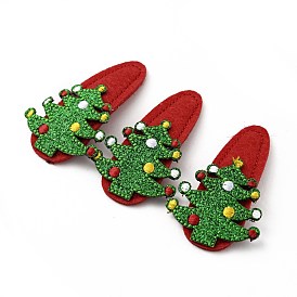 Glitter Christmas Tree Non Woven Fabric Snap Hair Clips, with Iron Clips, Hair Accessorise for Girls