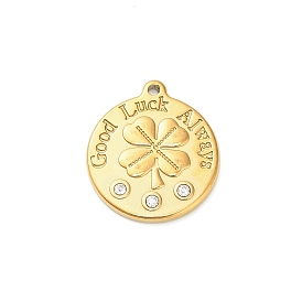 304 подвески из нержавеющей стали, плоский круг со словами «Удачи всегда», со стразами