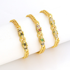 Fashionable Hip-hop Leopard Bracelet for Women with Copper Plated Gold and Zircon Inlay