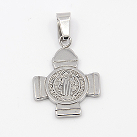 Fashionable 304 Stainless Steel Pendants, Cross with San Benito, 24x17.5x1.5mm, Hole: 3x6mm