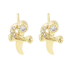 Brass Pave Clear Cubic Zirconia Stud Earring, Katana