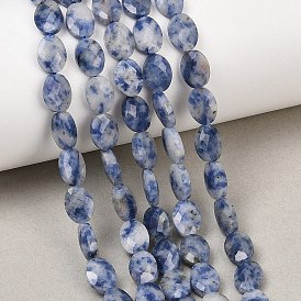 Натуральное синее пятно нитки из бисера яшмы, граненые, Плоско-овальные