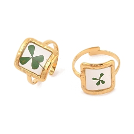 Квадратное ионное покрытие (IP) 304 открытые манжеты из нержавеющей стали для женщин, с эпоксидной смолой и сухоцветом внутри