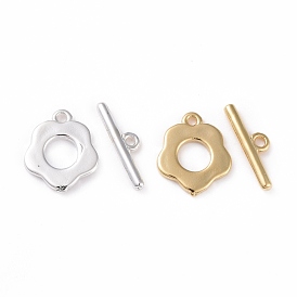 Eco-friendly Brass Toggle Clasps, Cadmium Free & Lead Free, Long-Lasting Plated, Flower