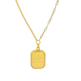 3D Square Gold Brick Letter Pendant French Choker Necklace for Women