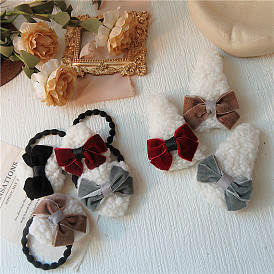 Sweet Girl's Butterfly Bow Hair Tie with Lamb Wool Clip - Spring Clip, Side Clip.