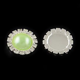 Garment Accessories Half Round ABS Plastic Imitation Pearl Cabochons, with Grade A Rhinestone and Brass Cabochon Settings