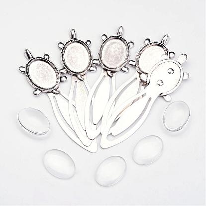 Bookmark Making Sets, with Alloy Cabochon Settings and Glass Cabochons, Oval, Cadmium Free & Nickel Free & Lead Free