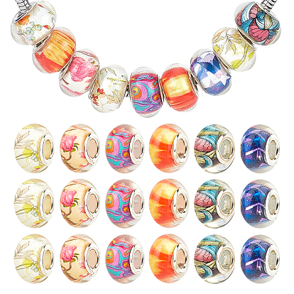 120Pcs 6 Style Plastics with Platinum Brass Beads, Large Hole Beads, Rondelle