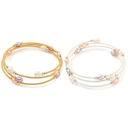 Женские браслеты с четырьмя петлями из латуни и натурального пресноводного жемчуга, расшитые бисером