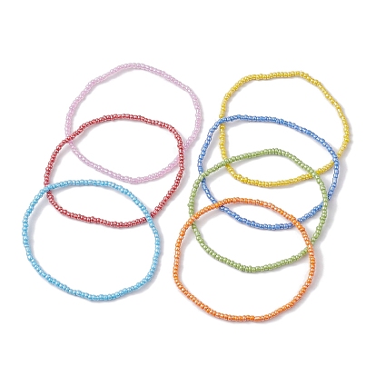 7 браслеты из стеклянных бусин, с эластичной нитью кристалл