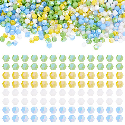 4 Strands 4 Colors AB Color Plated Opaque Glass Beads Strands, Bicone, Faceted