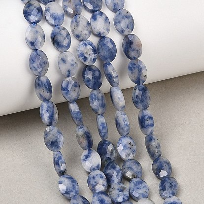 Натуральное синее пятно нитки из бисера яшмы, граненые, Плоско-овальные