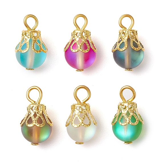 Круглые подвески из синтетического лунного камня, с железной фурнитурой, разноцветные