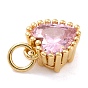 Real 18K Gold Plated Brass Inlaid Cubic Zirconia Charms, with Jump Ring, Long-Lasting Plated, Heart