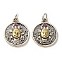 Brass Pendants, with Rhinestone and Jump Ring, Flat Round with Buddha Charms