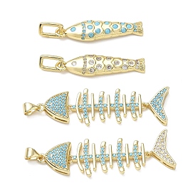Brass Micro Pave Cubic Zirconia Pendants, Fish Charms, Long-Lasting Plated, Rack Plating, Lead Free & Cadmium Free, Real 18K Gold Plated