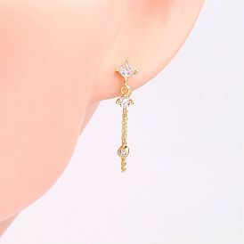 925 Silver Tassel Earrings with Flower Zircon Stone for Women's Retro Style